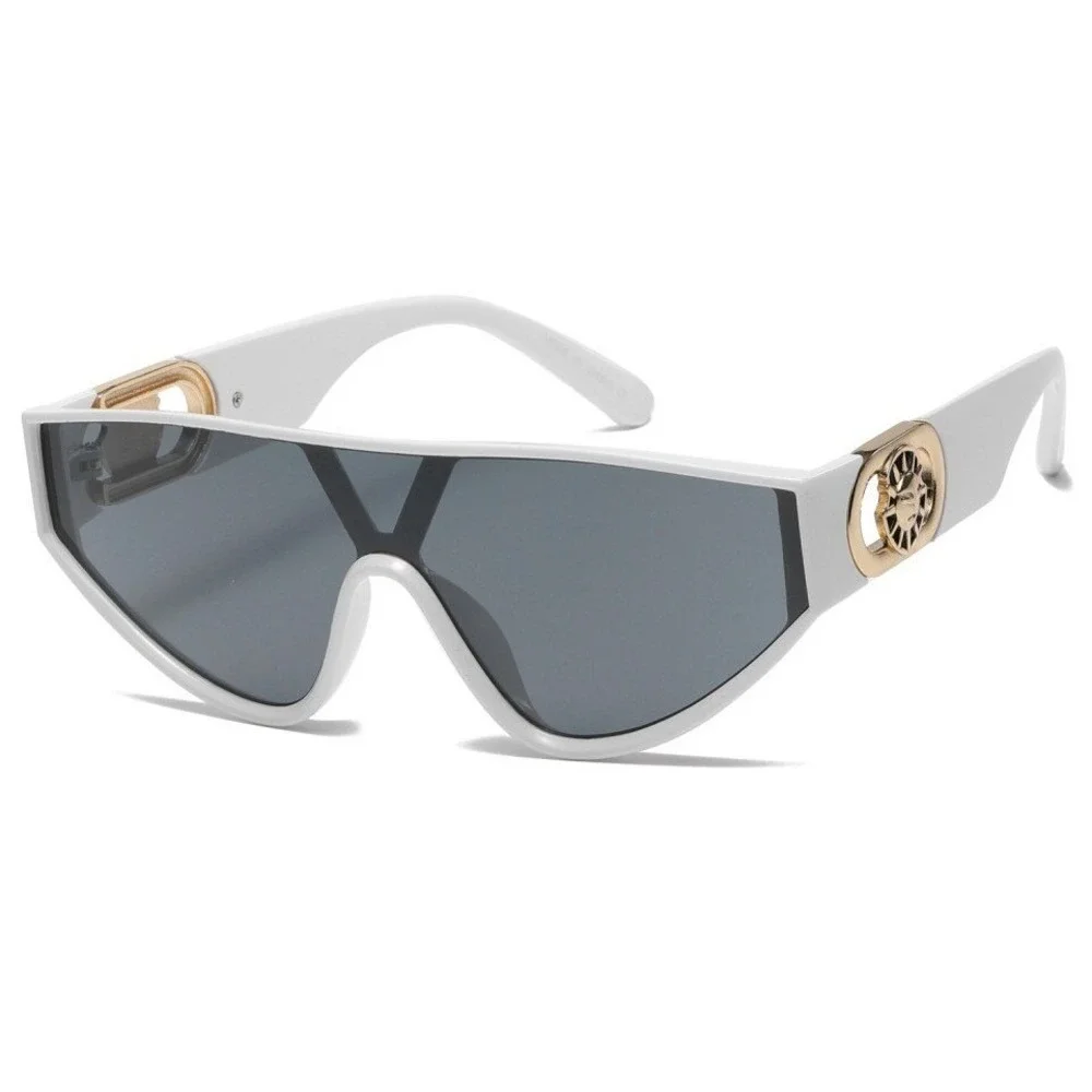 Sunglasses White Frame Dark Black Lens Gold Accent UV400 Protection Lentes Gafas
